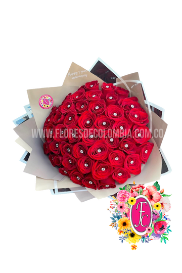 Ramillete premium 50 rosas diamante - Flores de Colombia